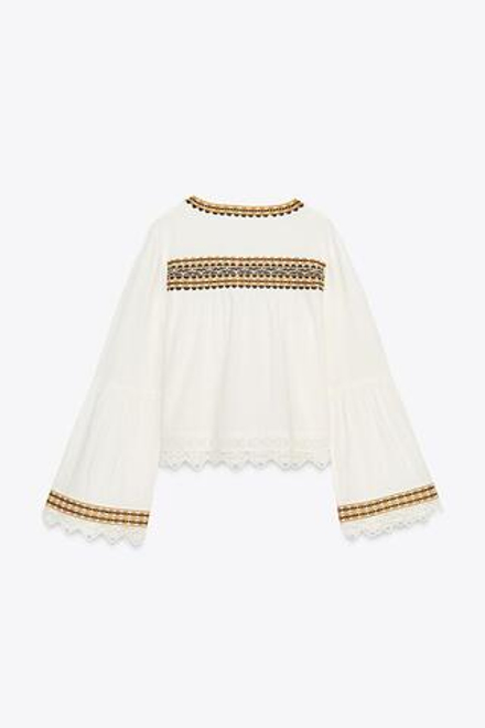 ZARA РУБАШКА С ВЫШИВКОЙ — ZW COLLECTION, ЭКРЮ
