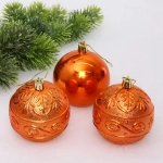Новогодние шары 8 см (набор 3 шт) «Микс фактур», янтарь