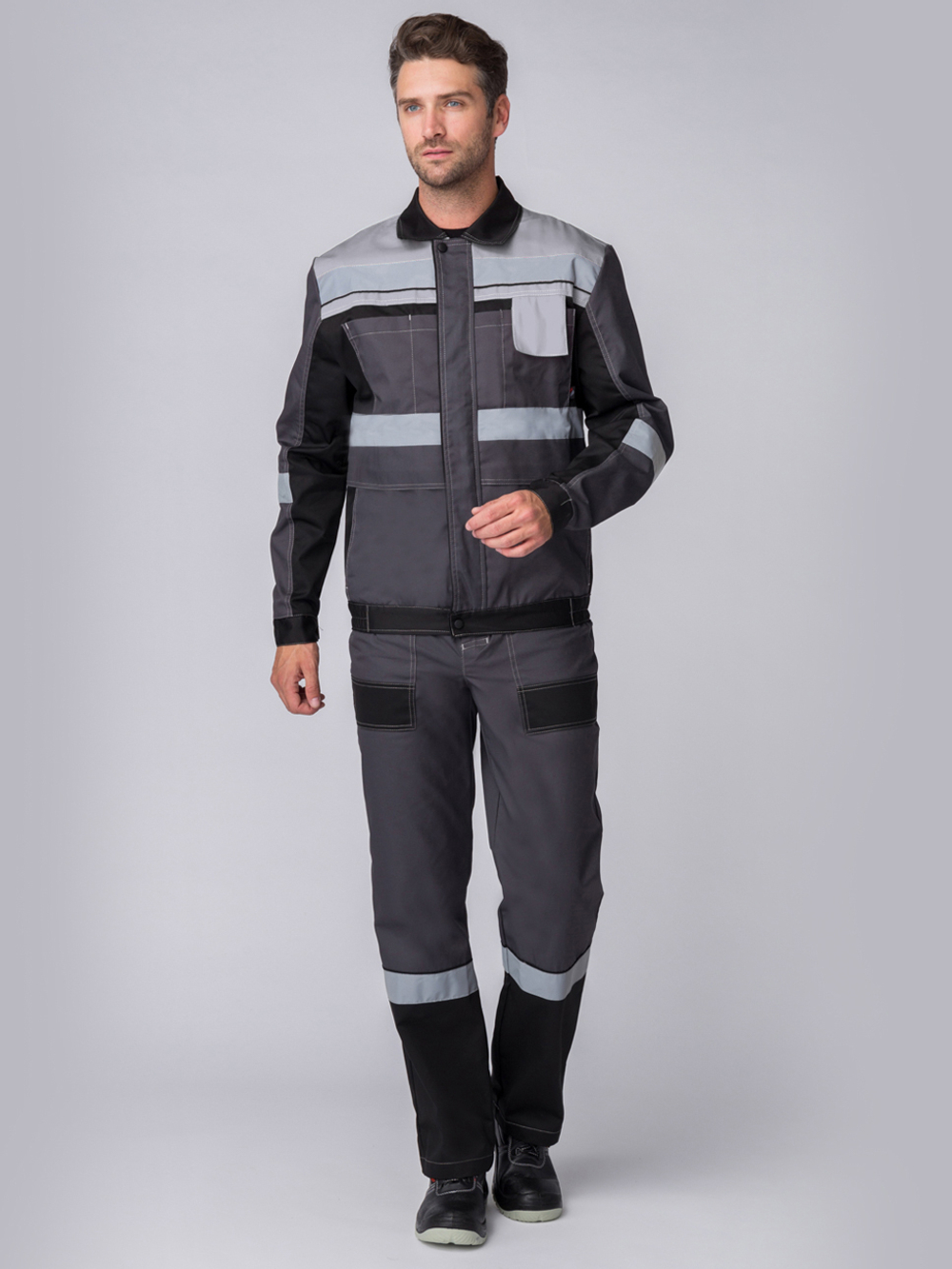 Костюм Вивантек-2 СОП У. (тк.Смесовая,240 ) п/к, т.серый/черный/св.серый