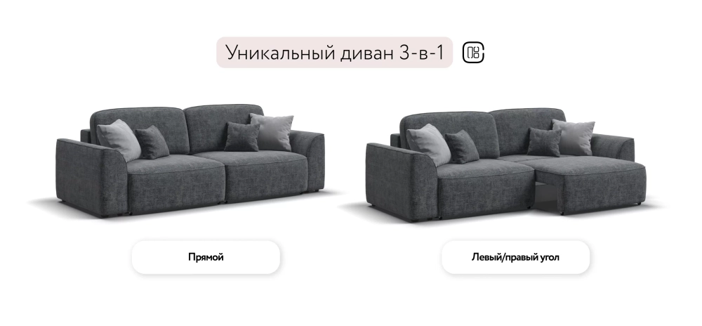 Диван Кинг Шенилл Смарт серый – прямой диван с еврокнижкой