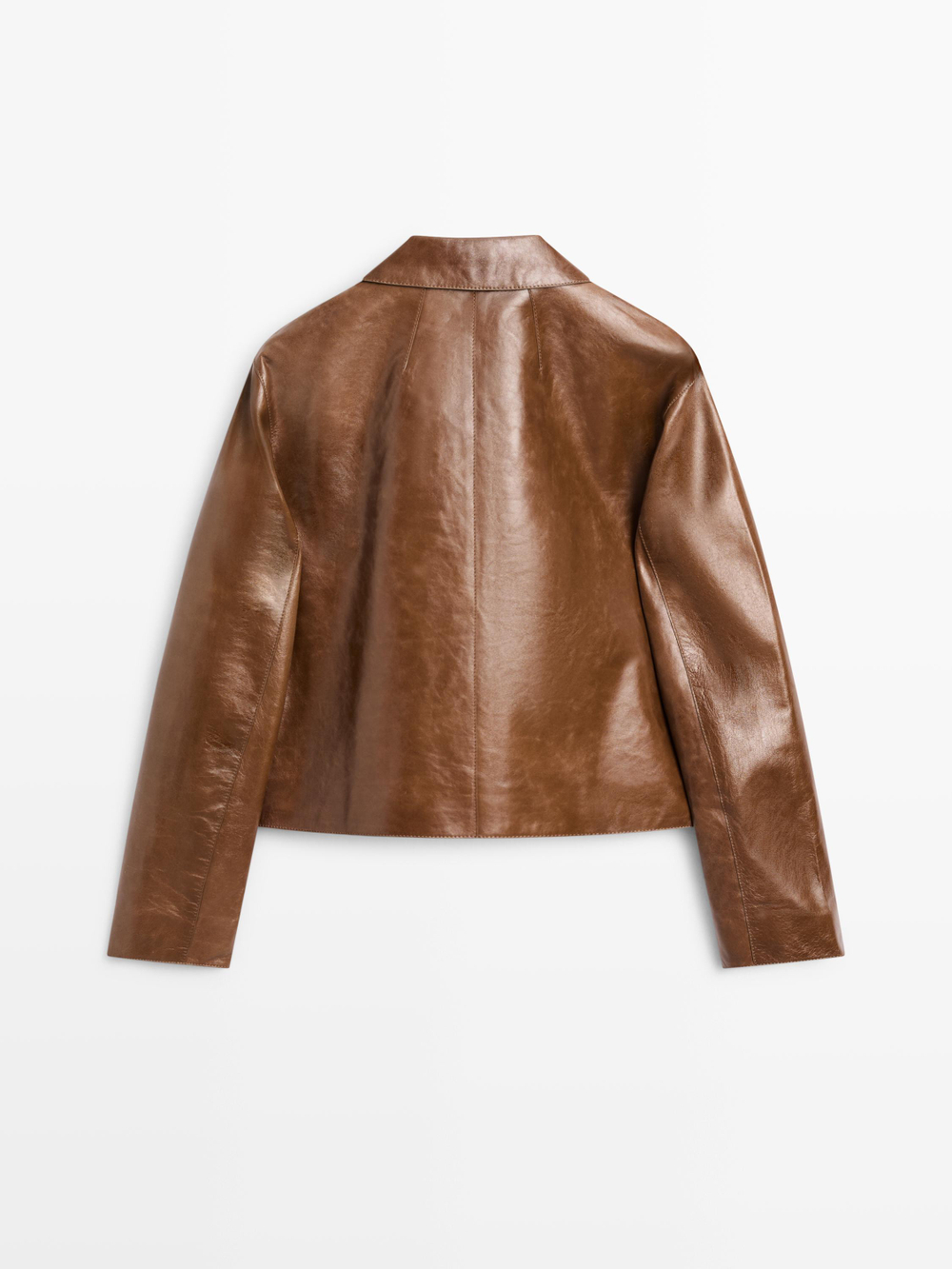 Massimo Dutti Укороченная куртка из кожи наппа, цвет верблюжьей шерсти