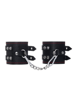 Черные кожаные наручники с двумя ремнями и подкладкой (Цвет: черный)