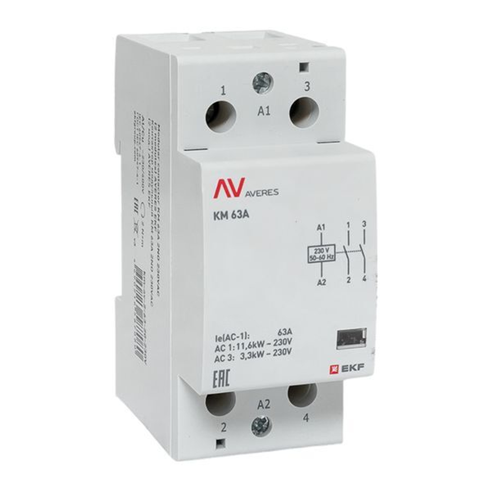 Контактор модульный EKF km-av-2-63-20-230V