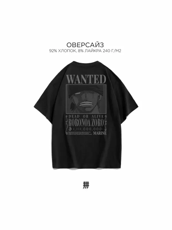 Футболка оверсайз с принтом Zoro One Piece черная
