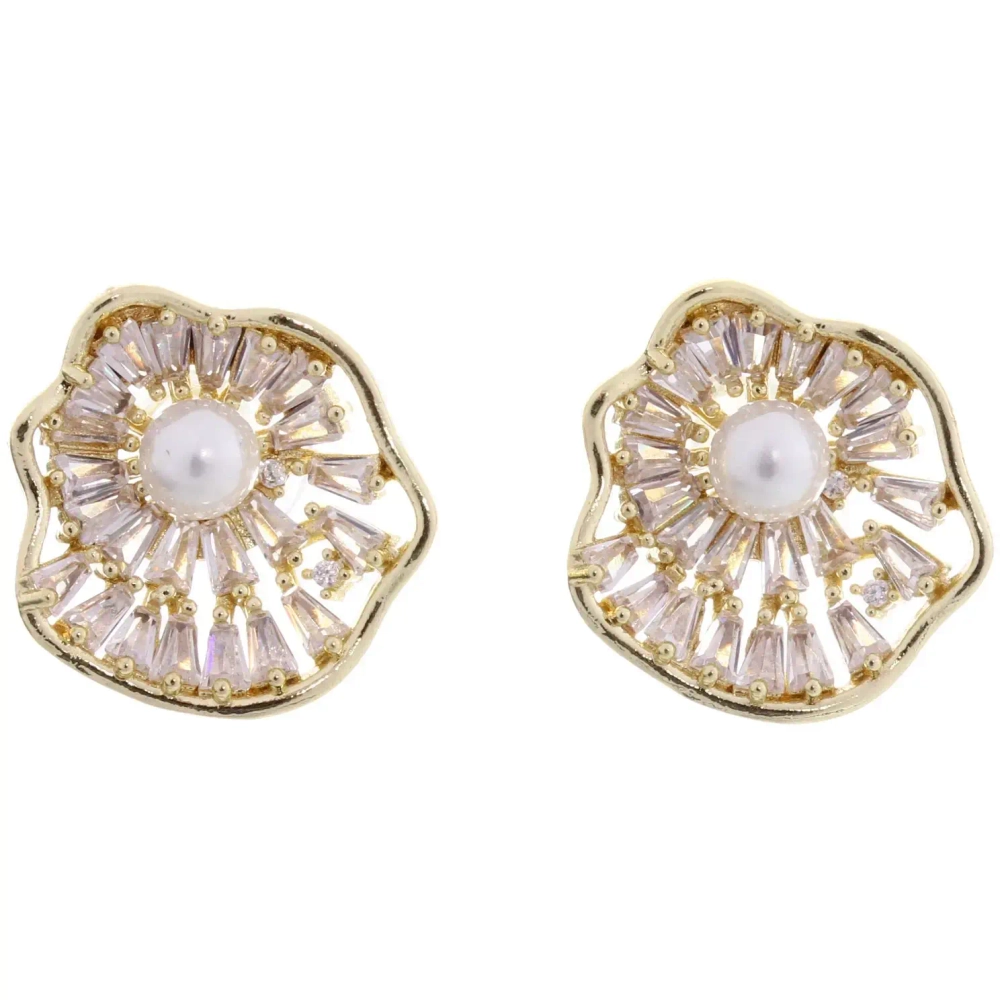 Серьги из гиппоалергенного металла со стразами «ПАЛУМНА», ракушка, цвет золото и серебро, 1,3-dсм