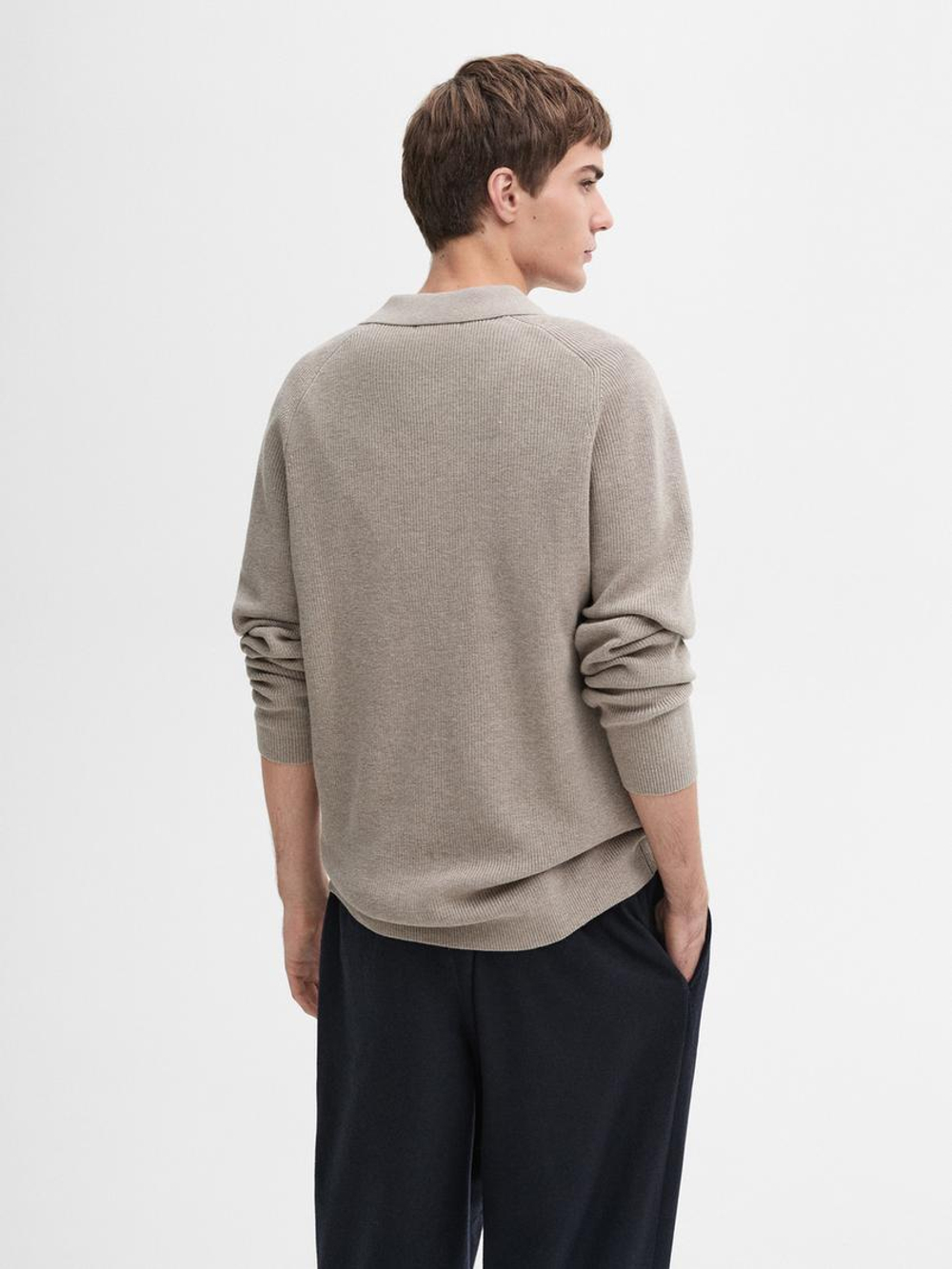 Massimo Dutti Вязаный свитер с воротником-поло, норка