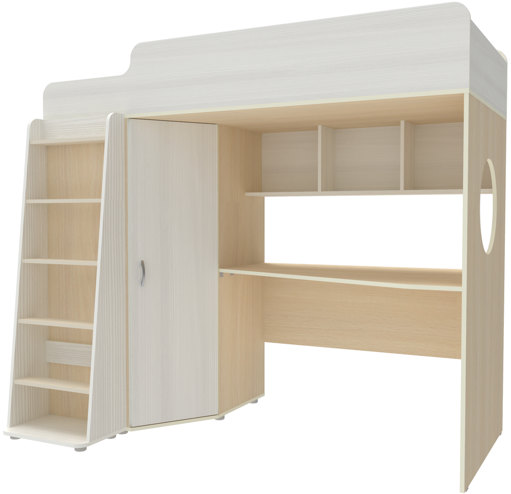 Кровать-чердак КарИВи Л-4.1 80х180  Дуб Молочный Белое Дерево