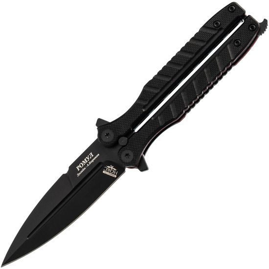 Нож-бабочка (балисонг) НОКС Ромул Black - черный клинок, сталь AUS-8, рукоять черный G10
