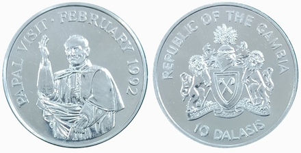 Гамбия 10 даласи, 1992 Визит Папы