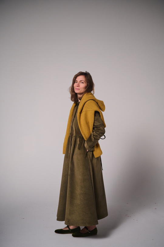 Платье оверсайз, вельвет хаки