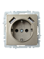 BRITE Розетка 1-местная с заземлением с защитными шторками 16А с USB A+A 5В 3,1А РЮш10-2-БрШ шампань IEK