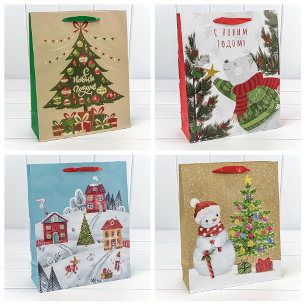 Пакет подарочный 26 х 32 х 10 см Набор 4 шт "Микс" (Микс)