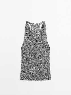 Massimo Dutti Трикотажный топ с драпировкой и меланжевым узором, натуральный, кремовый