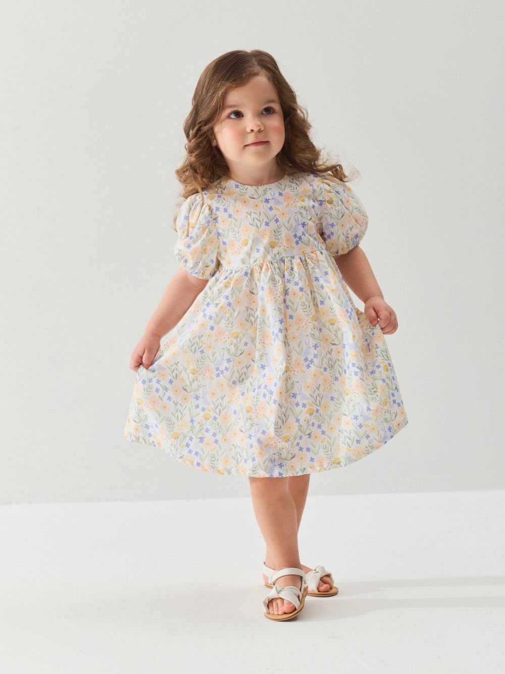 Платье с объемным рукавом "Акварельные цветы" 0+