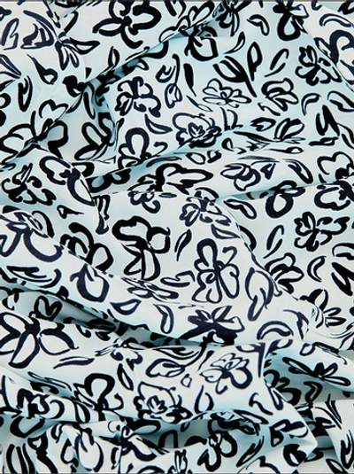 Ткань штапель набивной Цветы ассорти средние черные на белом, 105 гр/м, ш. 142 см