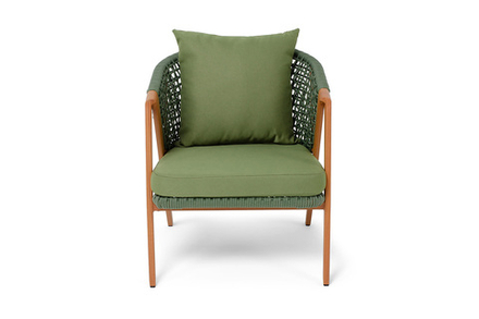 "Амстердам" кресло плетеное из роупа, каркас алюминий, роуп зеленый круглый, ткань зеленая