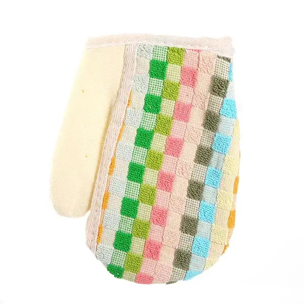 Мочалка-варежка для тела мягкая «Ультрамарин - Цветные шашечки», цвет микс