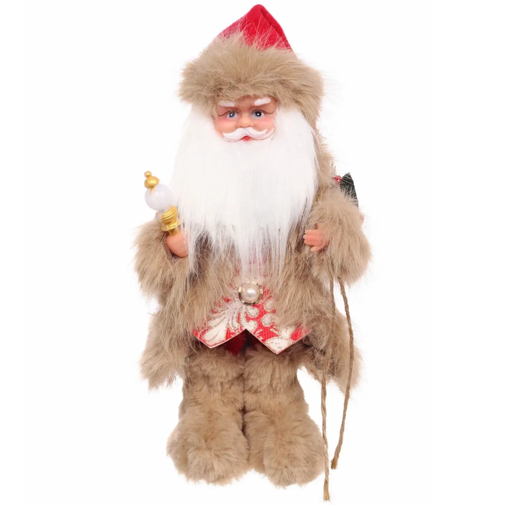 Дед Мороз - Лесовичок «Лесной гость» 30 см, Красный/бежевый