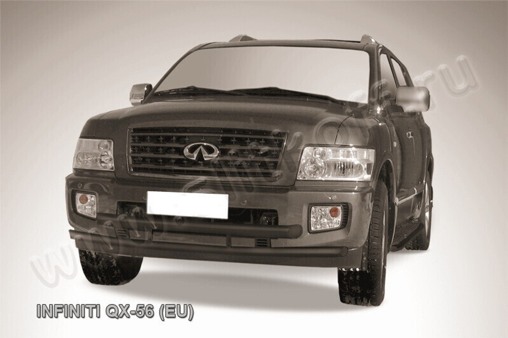 Защита переднего бампера Infiniti QX-56 (2004-2010) d76+d57 черная