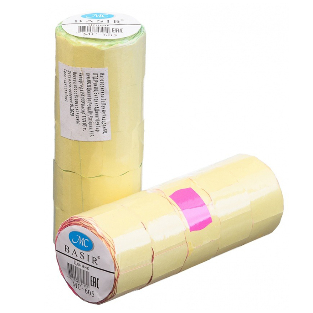 Ценник Basir клейкий, размер 25*15 мм, 4 цвета, 170 шт в рулоне
