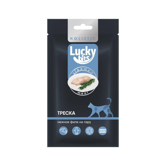 Лакомство для кошек Lucky bits нежное филе трески, приготовленное на пару, 25 г