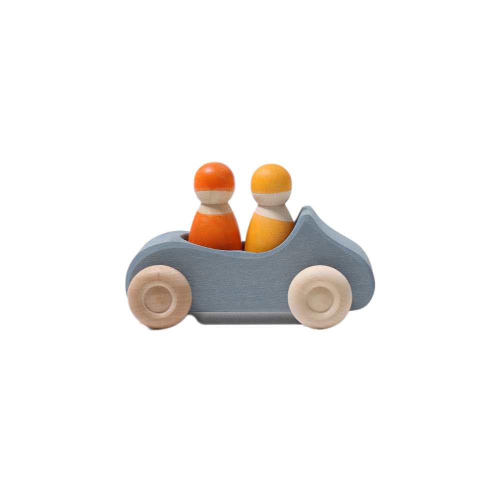 Деревянная машинка "Голубая с двумя пассажирами"