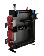 Твердотопливный котел длительного горения Изуран-50 в кожухе на 50 кВт. Отапливаемое помещение до 1350 куб.м. В разрезе. Производитель - Изуран