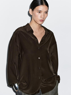 Massimo Dutti Рубашка из струящейся высокотехнологичной ткани, коричневый