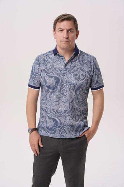 Поло тёмно-синие с белым принтом пейсли