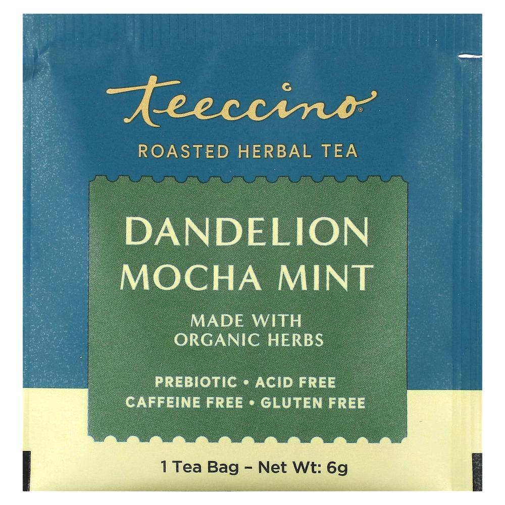 Teeccino, Обжаренный травяной чай, одуванчик, мокко и мята, без кофеина, 10 чайных пакетиков, 60 г (2,12 унции)