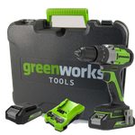 Аккумуляторная ударная дрель шуруповерт Greenworks GD24DD60K2, 3704107UA, 24v, АКБ 2 А·ч и ЗУ в кейсе