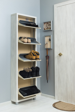 Обувница в прихожую компактная для обуви Люкс 5 капучино стекло выбеленное дерево