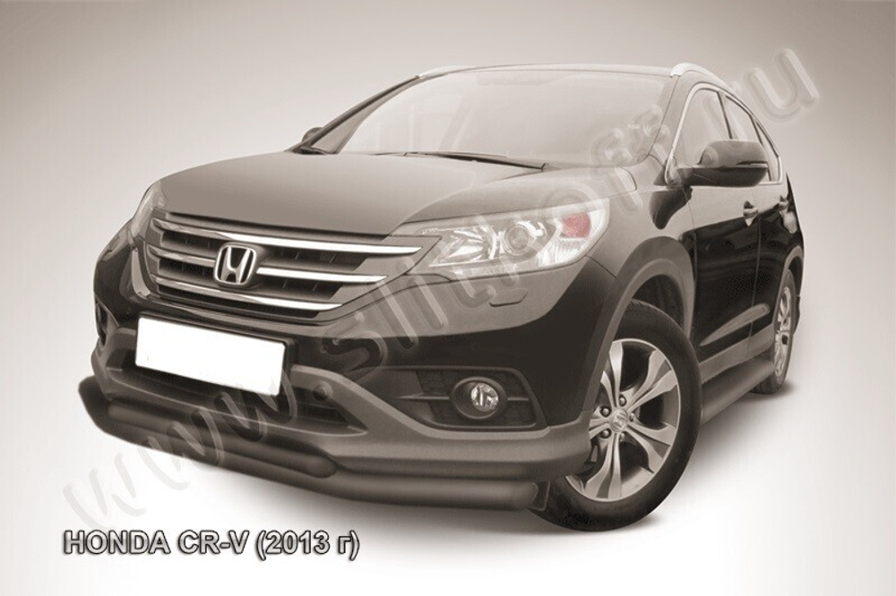 Защита переднего бампера (нержавейка) Honda CR-V 2L (2011-2015) d76+d57 (черный)