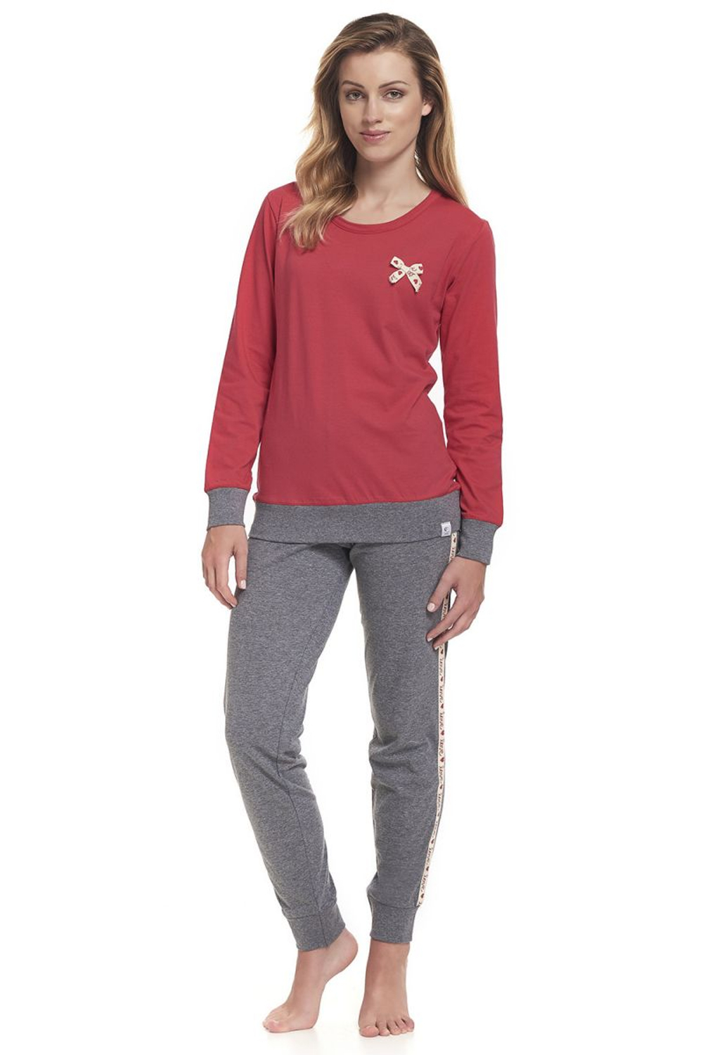 Пижама с длинными рукавами и бантиком (Размер: M) (Цвет: красный с серым)