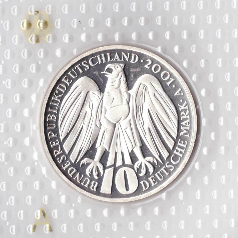 10 марок. 50 лет Федеральному конституционному суду (A). Серебро. 2001 г. PROOF. В родной запайке