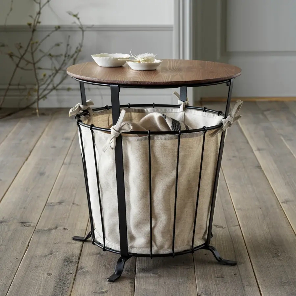 Столик с отделениями для хранения - IKEA ИКЕА ÄNGESBYN, 43х43х48 см, черный/сосна светло-коричневая морилка