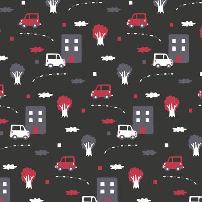 Buy baby fabric hand drawn cars houses black