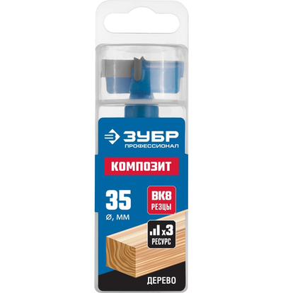 ЗУБР Композит, 35 x 90 мм, твердосплавные резцы, композитное cверло форстнера, Профессионал (29945-35)