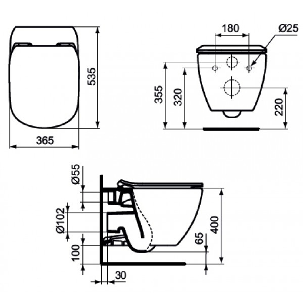 Промо-комплект: Унитаз с инсталляцией Ideal Standard Tesi с сиденьем Микролифт, черный шелк (T3868V1)