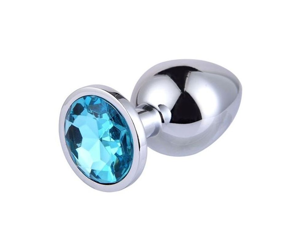 Анальная втулка с кристаллом Large голубой 9 см