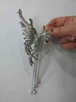Заколка-краб для волос "Пушистая бабочка" со стразами. Цвет серебро
