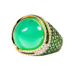 Кольцо с Хризопразом, Цаворитами и Бриллиантами, R0053-0/11