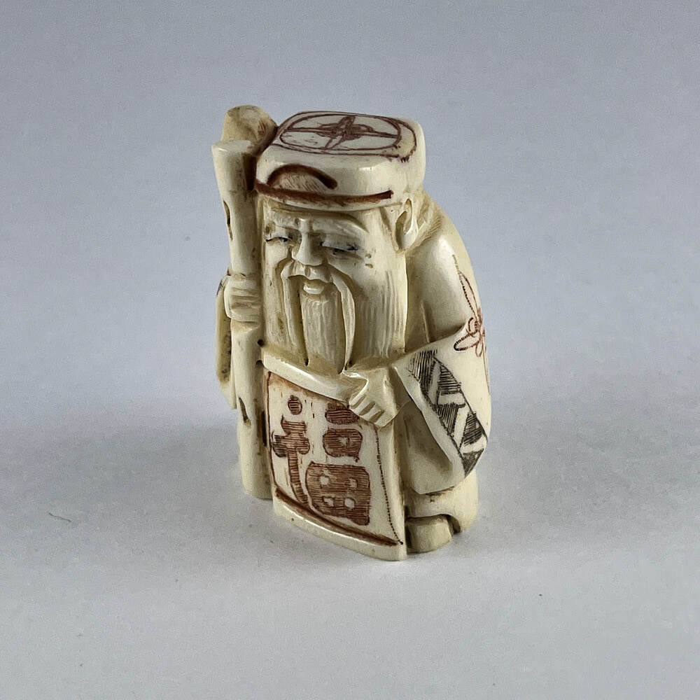 Статуэтка нэцкэ Дзюродзин с табличкой иероглиф счастье