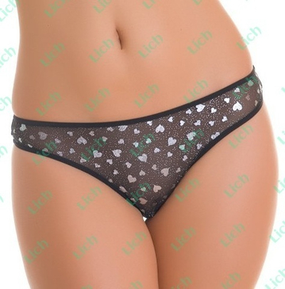 Черно-серебристые трусики-стринг