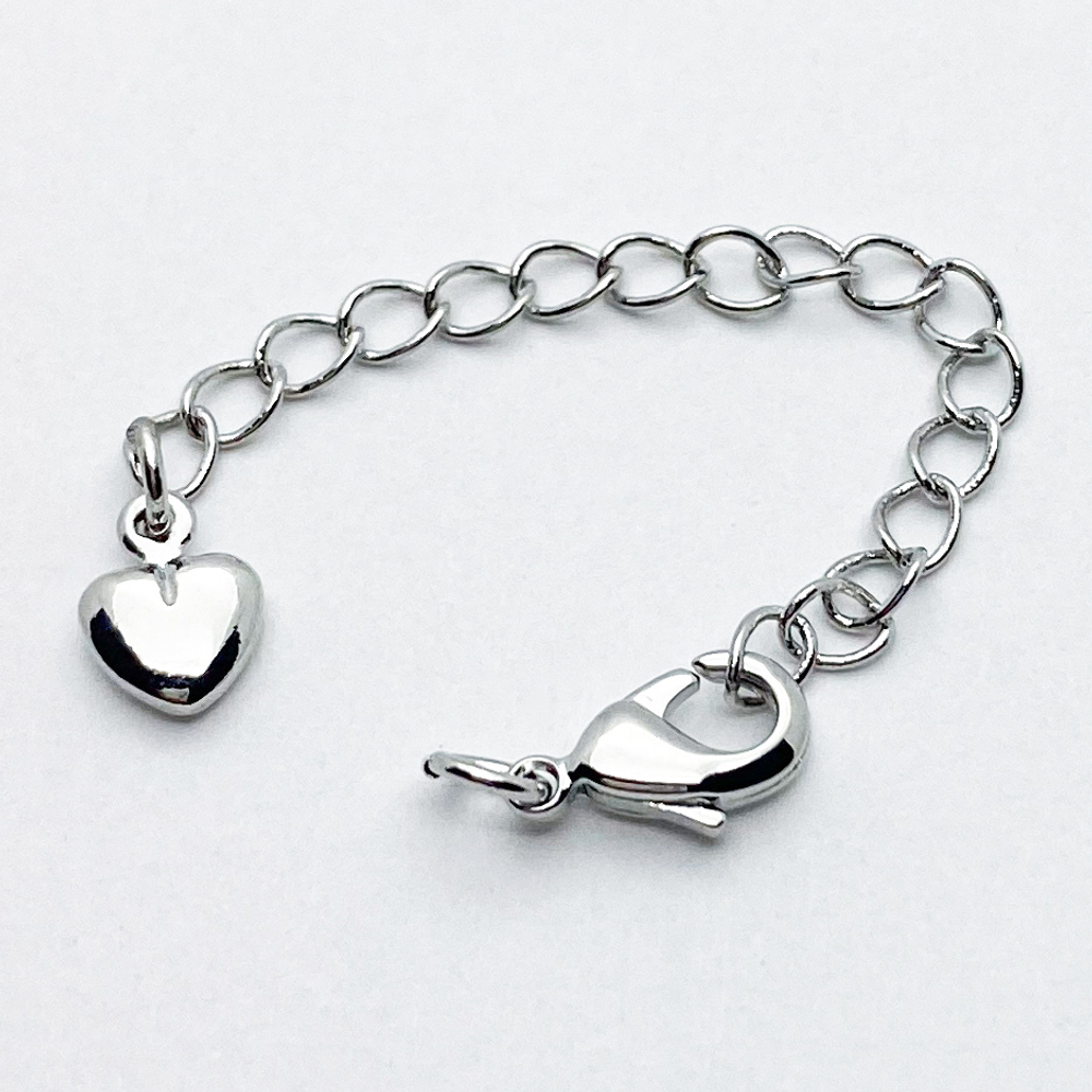 Замок-карабин с удлинителем, цвет серебро (родий), размер 10 мм, цепочка 50 мм, цена за 1 шт