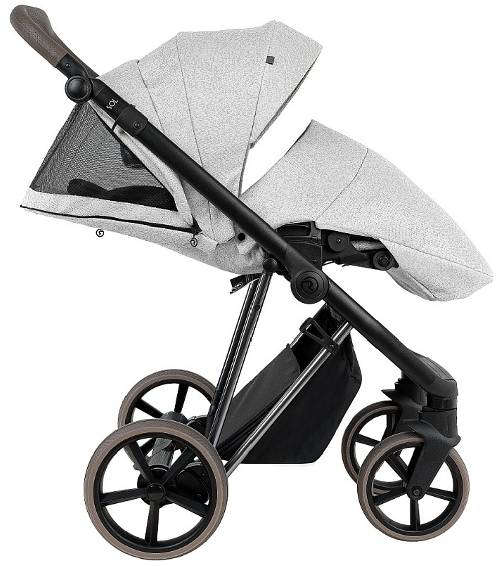 Детская коляска Roan Sol Vintage Luxury 2.0 3 в 1 с автокреслом Tutis Elo Black PIX/50/L Pixel/Light/Black/руч.Cappuccino