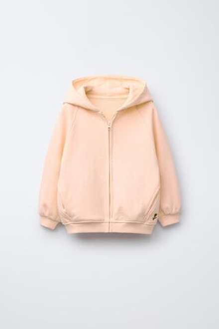 ZARA БАЗОВАЯ ХУДИ С ВЫШИВКОЙ И МОЛНИЕЙ, МАНДАРИНОВЫЙ