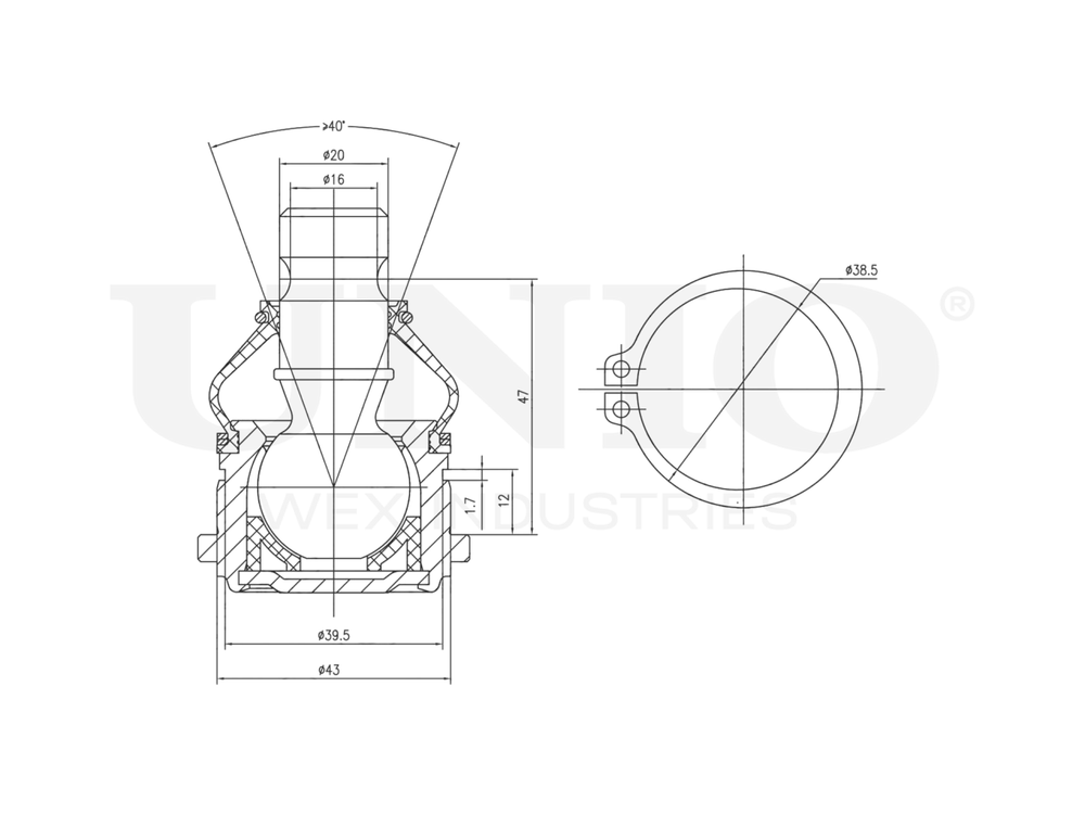Опора шаровая передняя нижняя UNIO SSP-20060