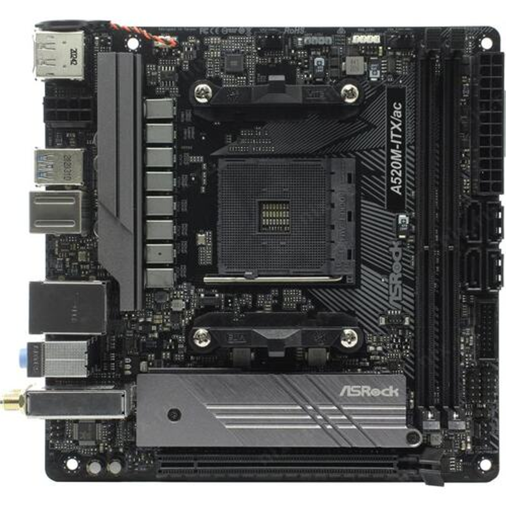 Мат. плата LgaAM4 ASRock A520M-ITX/AC (RTL) &lt;A520&gt; PCI-E HDMI+DP GbLAN SATA Mini-ITX 2DDR4