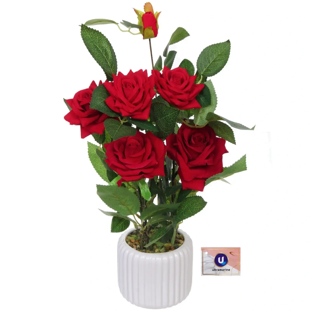 Цветочная композиция «Розовый куст» 43см в горшке, цвет красный